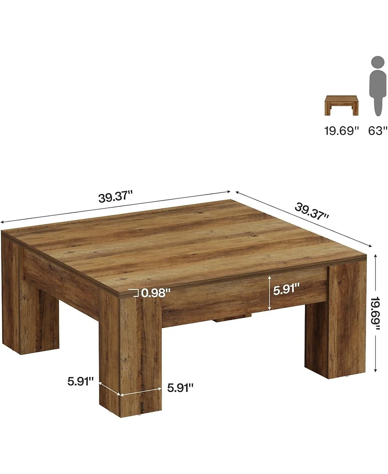 Tribesigns Square Coffee Table, 39-Inch Farmhouse Wooden Coffee Table with Sturdy Legs