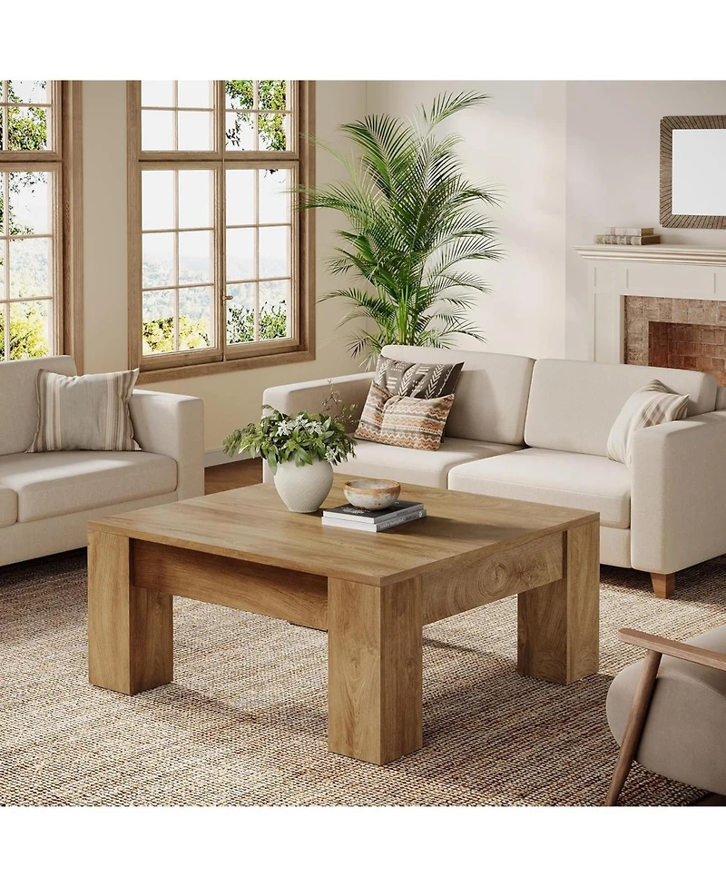 Tribesigns Square Coffee Table, 39-Inch Farmhouse Wooden Table with Sturdy Legs