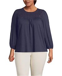 Lands' End Plus 3/4 Sleeve Eyelet Mix Flowy Top