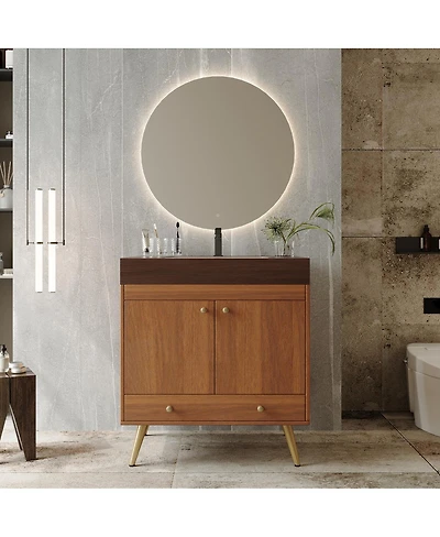 Sillysis 30" Freestanding Bathroom Vanity with Faux Marble Top, Ceramic Sink, Soft Close Storage for Small Bathrooms