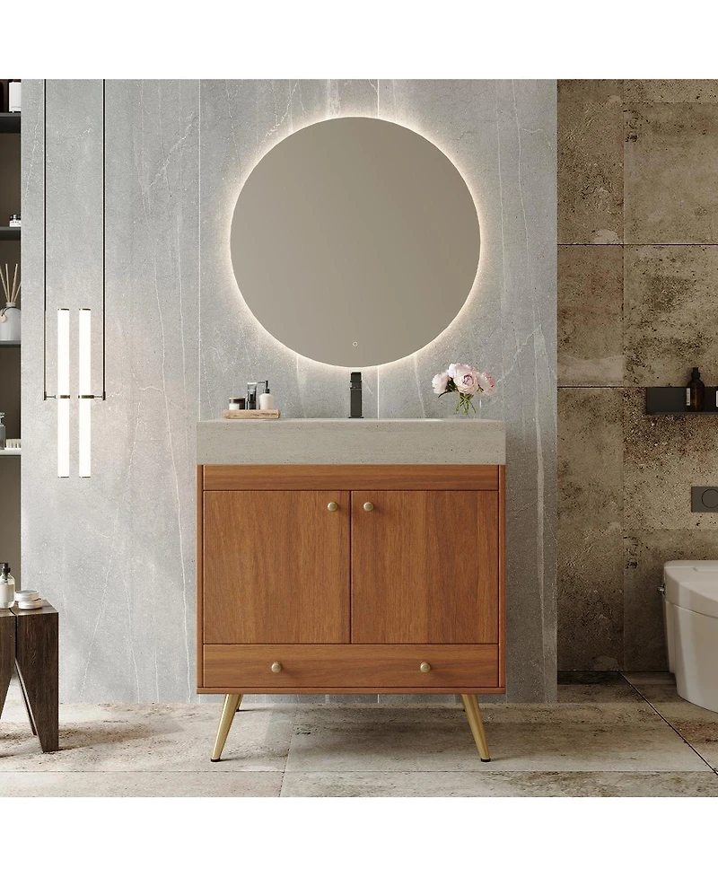 Sillysis 30" Freestanding Bathroom Vanity with Faux Marble Top, Ceramic Sink, Soft Close Storage for Small Bathrooms