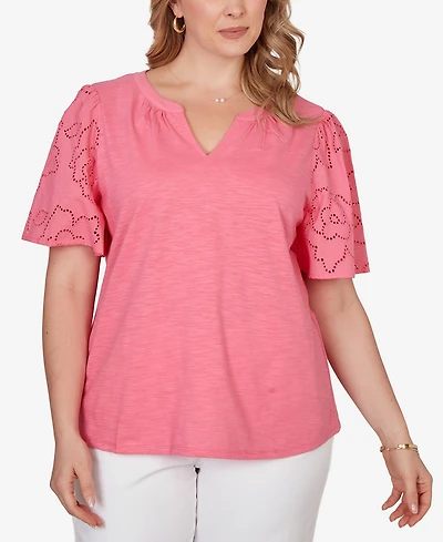 Ruby Rd. Plus Eyelet Sleeve Cotton Jersey Top