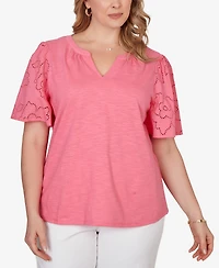 Ruby Rd. Plus Eyelet Sleeve Cotton Jersey Top
