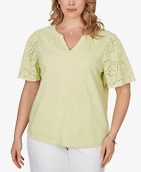 Ruby Rd. Plus Eyelet Sleeve Cotton Jersey Top