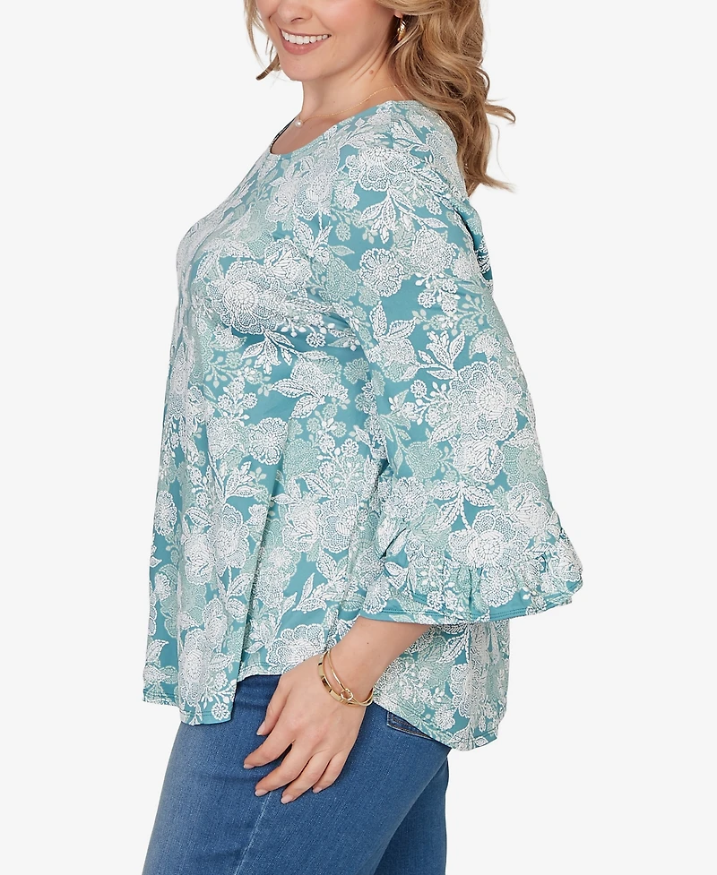 Ruby Rd. Plus Size Floral Puff Print Ruffle Knit Top