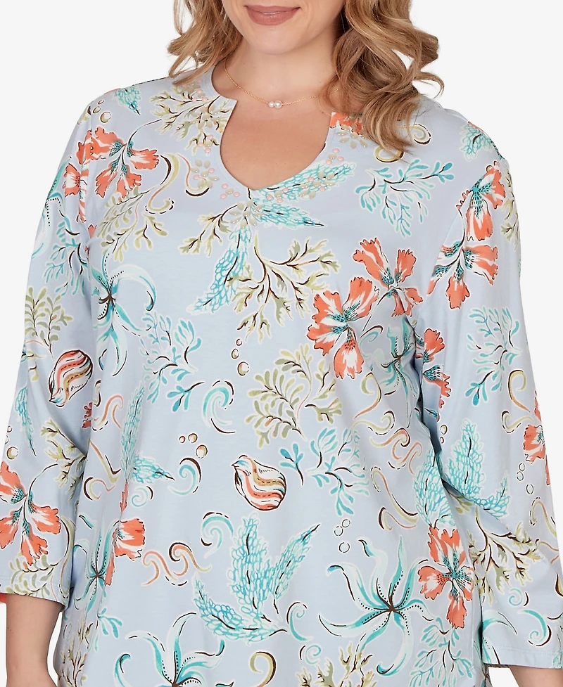 Ruby Rd. Plus Embellished Oceania Floral Knit Top
