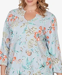 Ruby Rd. Plus Embellished Oceania Floral Knit Top