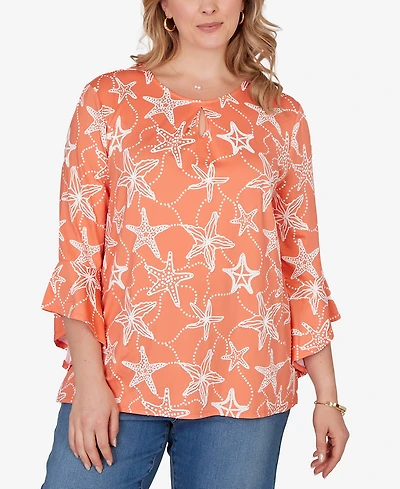 Ruby Rd. Plus Starfish Puff Print Flutter Sleeve Top