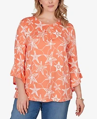 Ruby Rd. Plus Starfish Puff Print Flutter Sleeve Top