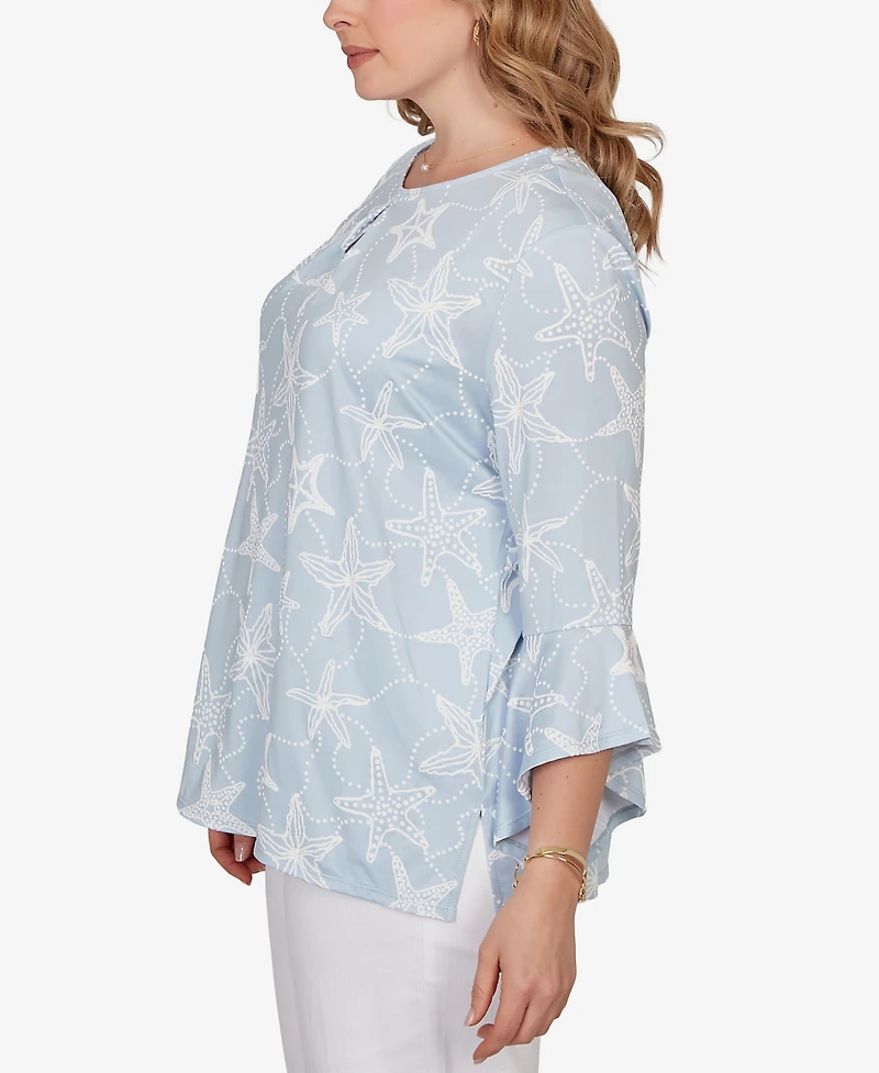 Ruby Rd. Plus Size Starfish Puff Print Flutter Sleeve Top