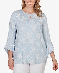 Ruby Rd. Plus Size Starfish Puff Print Flutter Sleeve Top