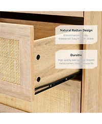 gaomon 5-Drawer Rattan Dresser, Tall Wood Chest with Metal Legs, Mid-Century