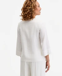 Jm Collection Women's Split-Neck Beaded Linen-Blend 3/4-Sleeve Top, Macy's Exclusive