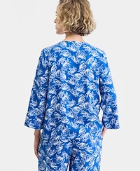 Jm Collection Women's Split-Neck Beaded Linen-Blend 3/4-Sleeve Top, Macy's Exclusive