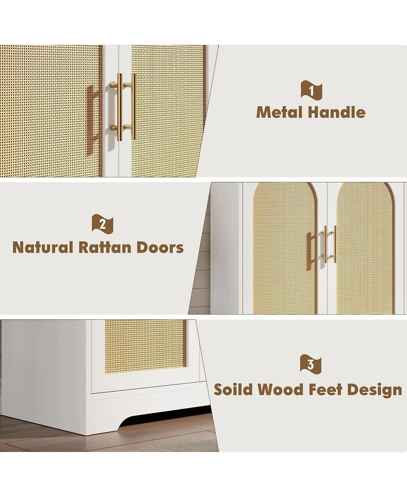 gaomon Modern Console Table Storage with 2 Rattan Doors and Shelves