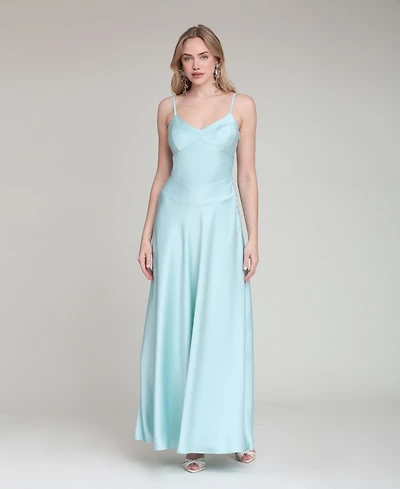 Avec Les Filles Women's V-Neck Laced-Up Bias Cut Gown Dress