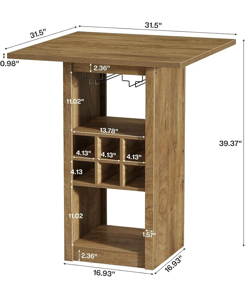 Tribesigns 31.5-Inch Square Bar Table, 4-Tier Wood Counter Height Home Bar Unit with Glass Holders, Wine Racks and Storage Shelves