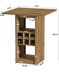 Tribesigns 31.5-Inch Square Bar Table, 4-Tier Wood Counter Height Home Bar Unit with Glass Holders, Wine Racks and Storage Shelves