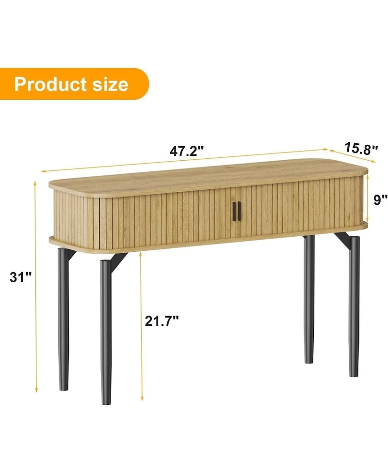 gaomon 47" Narrow Console Table with Fluted Sliding Doors and Storage Space