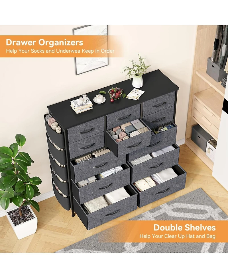 gaomon 12 Drawer Dresser with Fabric Bins,Fabric Storage Tower,Closet Organizers and Storage for Bedroom,Hallway&Entryway,Wood Top Chest of Drawers