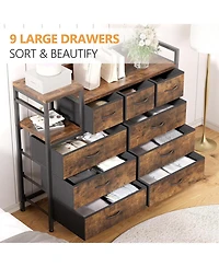 gaomon 9-Drawer Fabric Dresser with Wood Top, Heavy-Duty Steel Frame Storage Organizer Tower for Bedroom, Closet, Living Room, Hallway