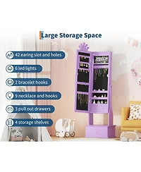 gaomon Kids Jewelry Armoire with Full-Length Mirror and Led Light