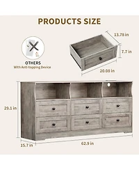 gaomon 6 Drawer Dresser with Rgb Lights & Power Outlet, Wood Tv Stand Storage Cabinet for Bedroom, Living Room