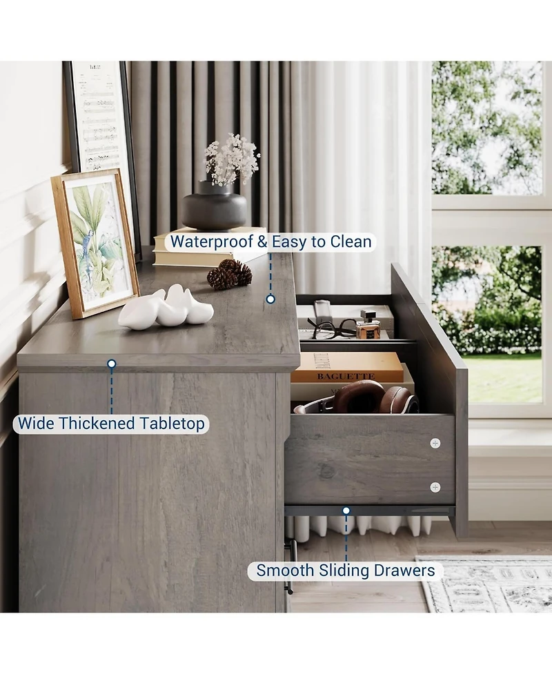 gaomon Farmhouse 6 Drawer Dresser 47 Inch Long Wood Chest Organizer Rustic Storage for Bedroom Living Room Washed