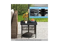Slickblue Outdoor Side Table with Umbrella Hole and Storage Shelf