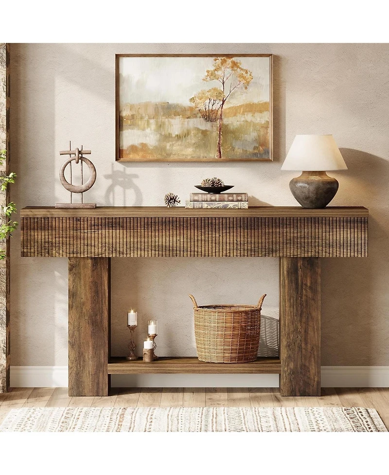 Tribesigns 2-Tier Console Table, 55-Inch Farmhouse Entryway Table, Rustic Wood Sofa Table