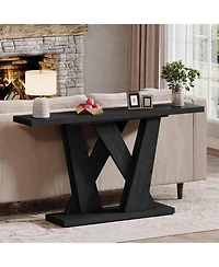 Tribesigns 55-Inch Farmhouse Console Table, Entryway Table with Geometric Base, Narrow Sofa Table Rustic Wood Hallway Table, Rustic Brown