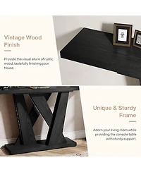 Tribesigns 55-Inch Farmhouse Console Table, Entryway Table with Geometric Base, Narrow Sofa Table Rustic Wood Hallway Table, Rustic Brown