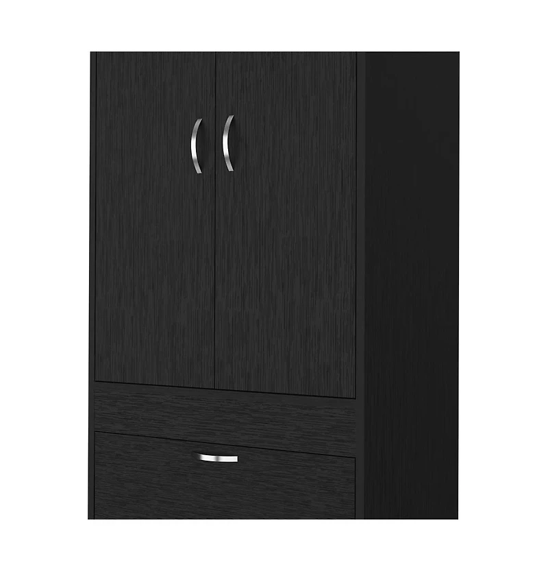 Flynama Black Wengue Finish Tarento Armoire with 2 Drawers Double Door Cabinet Hanging Rod