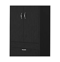 Flynama Black Wengue Finish Tarento Armoire with 2 Drawers Double Door Cabinet Hanging Rod