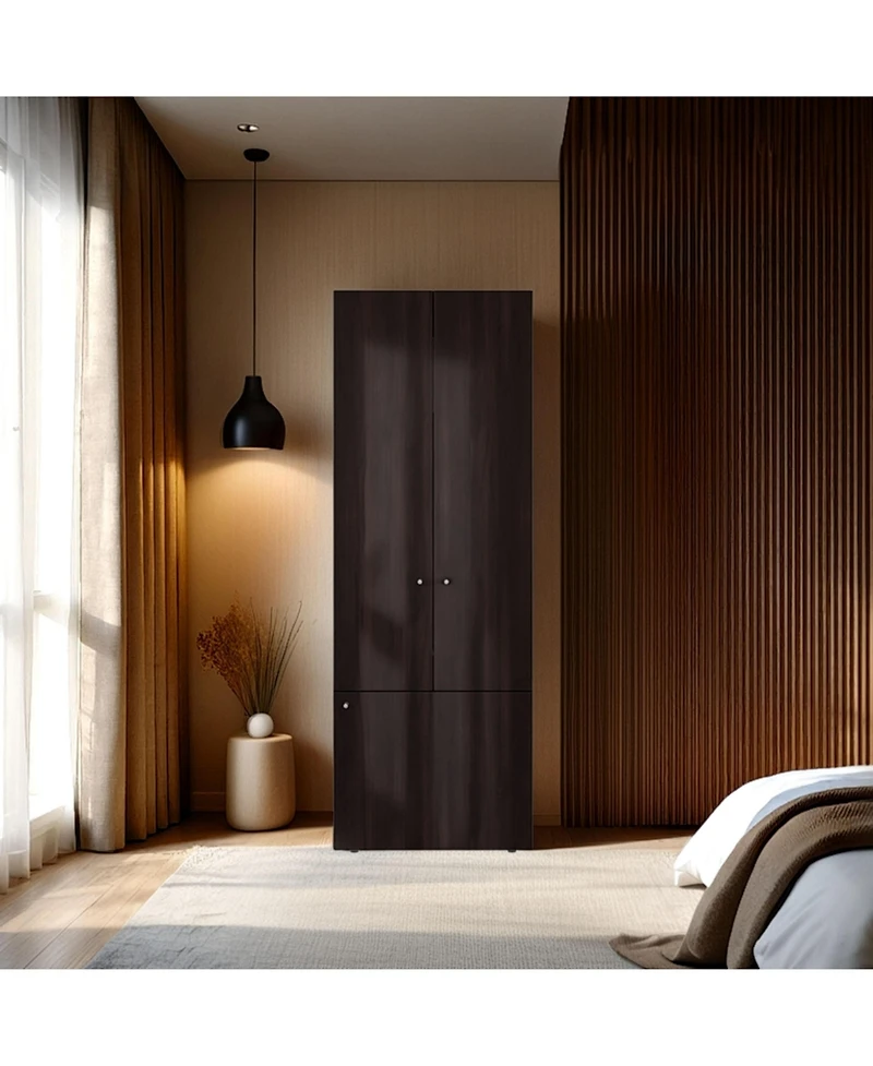 Flynama Armoire with 3 Doors 3 Shelves in Walnut and Black Wengue Finish Bedroom Storage Organizer