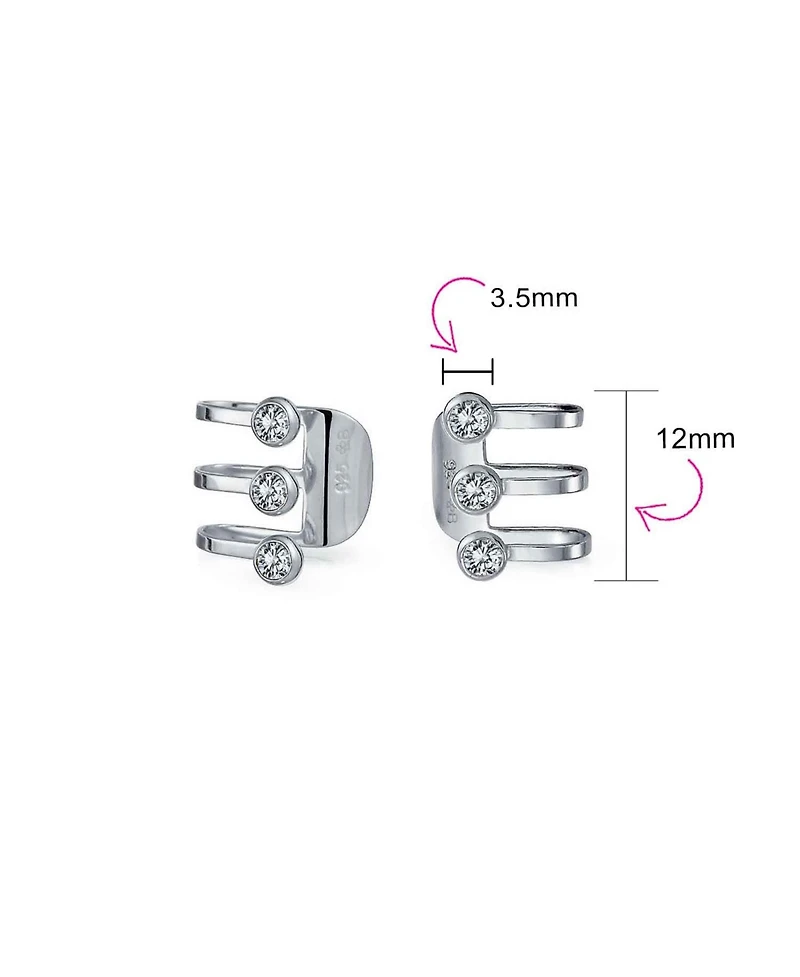 Bling Jewelry Minimalist Geometric Cz Bezel Triple Band Ear Cuff Cartilage Earrings Sterling Silver
