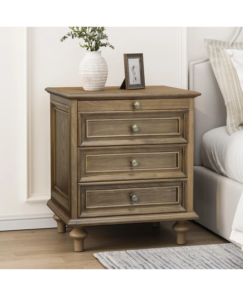 flynama Modern Chic Luxurious Premium Brown Nightstand with 4 Drawers Bedroom Bedside Storage Table