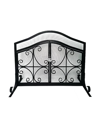 flynama Iron Fireplace Screen 43 Inch with Scrollwork and Mesh Design