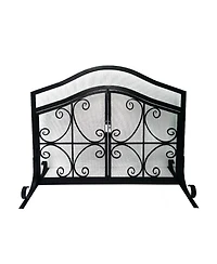 flynama Iron Fireplace Screen 43 Inch with Scrollwork and Mesh Design