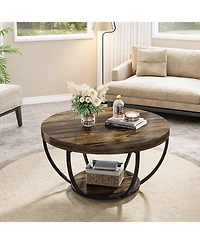 Tribesigns Round Coffee Table, Industrial 2-Tier Circle Coffee Table, Modern 31.7" Wooden Accent Center Table for Living Room, Home Office
