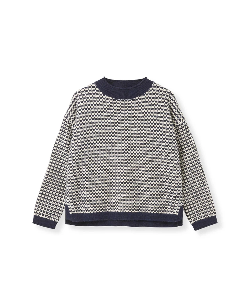 Celtic & Co. Women's Micro Check Funnel Neck Sweater