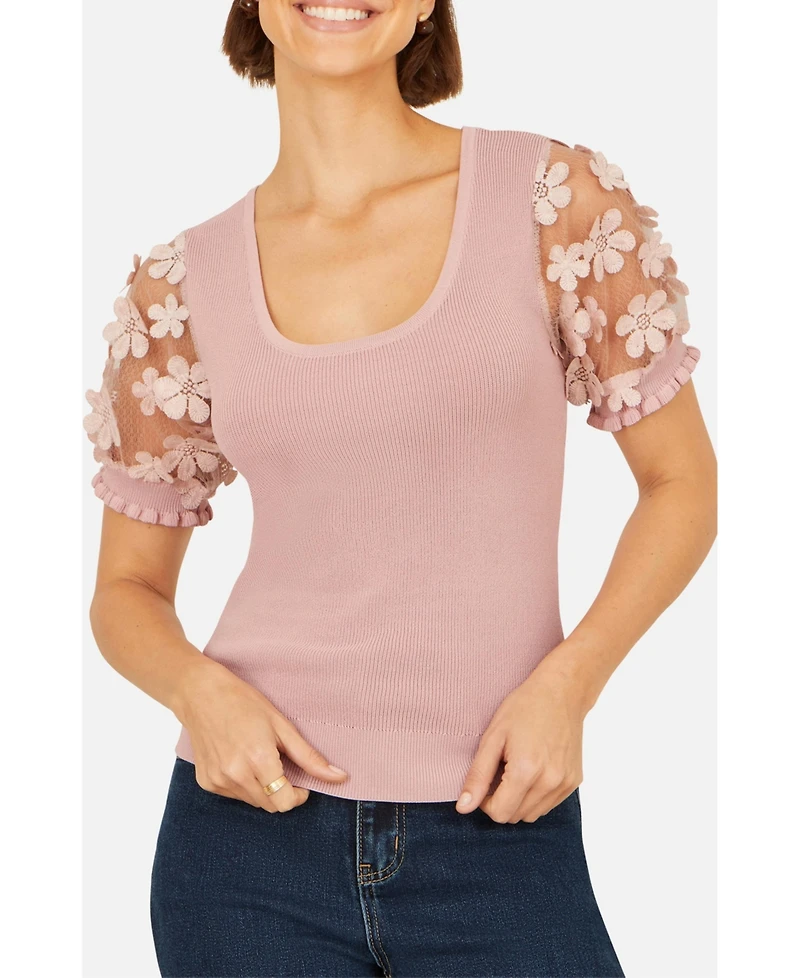 Yumi Women's Floral Applique Knitted Top
