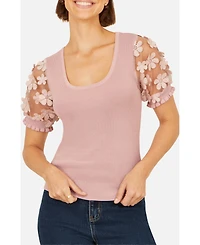 Yumi Women's Floral Applique Knitted Top