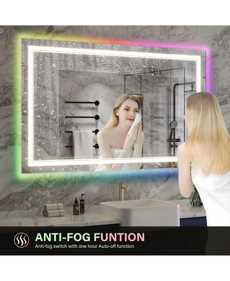 Homfan Led Bathroom Mirror 60" x 36", Front & Backlit Vanity Mirror with Dimmable Lights, Anti Fog & 3 Color Temperature