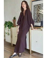 Ocean+Main Women's Ocean+Main Avery Long Tie Neck Dress Gauze Caftan
