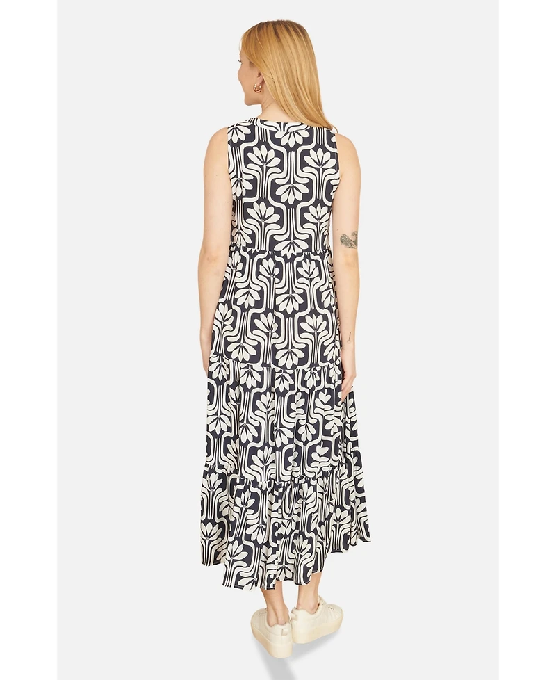 Yumi Women's Retro Print Relaxed Midi Dress