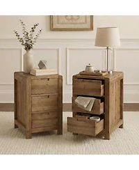 Tribesigns Wood End Table with 3 Drawers Set of 2, Solid Wood Sofa Side Table, Nightstand