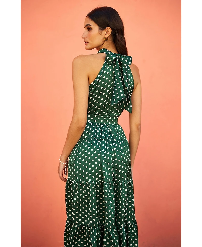 Yumi Women's Spot Print Halter Midi Dress