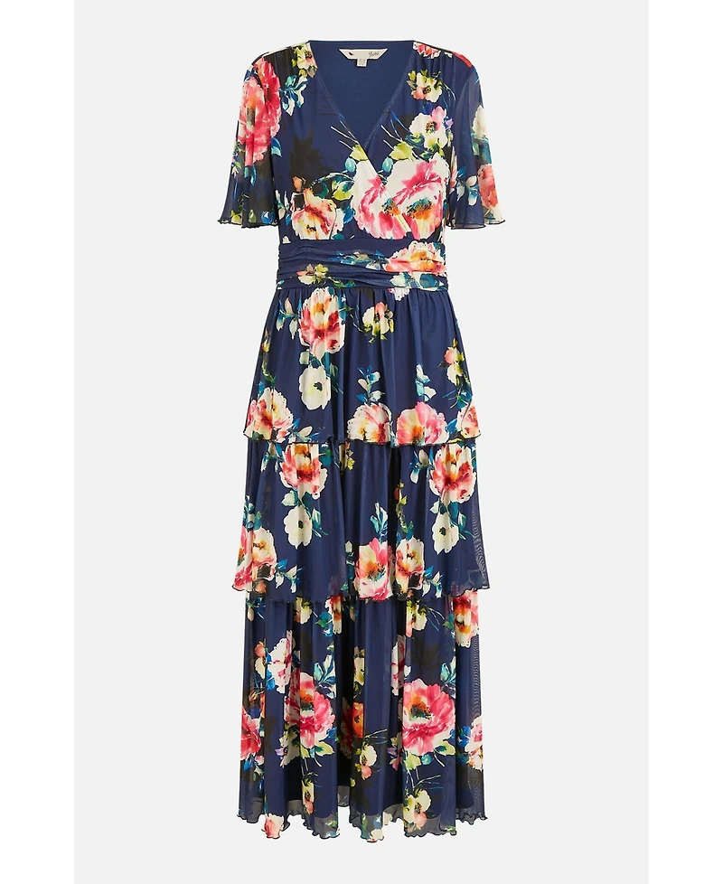 Yumi Women's Mesh V-Neck Tiered Maxi Dress