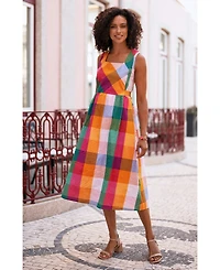 Yumi Women's Seersucker Cotton Midi Sun Dress